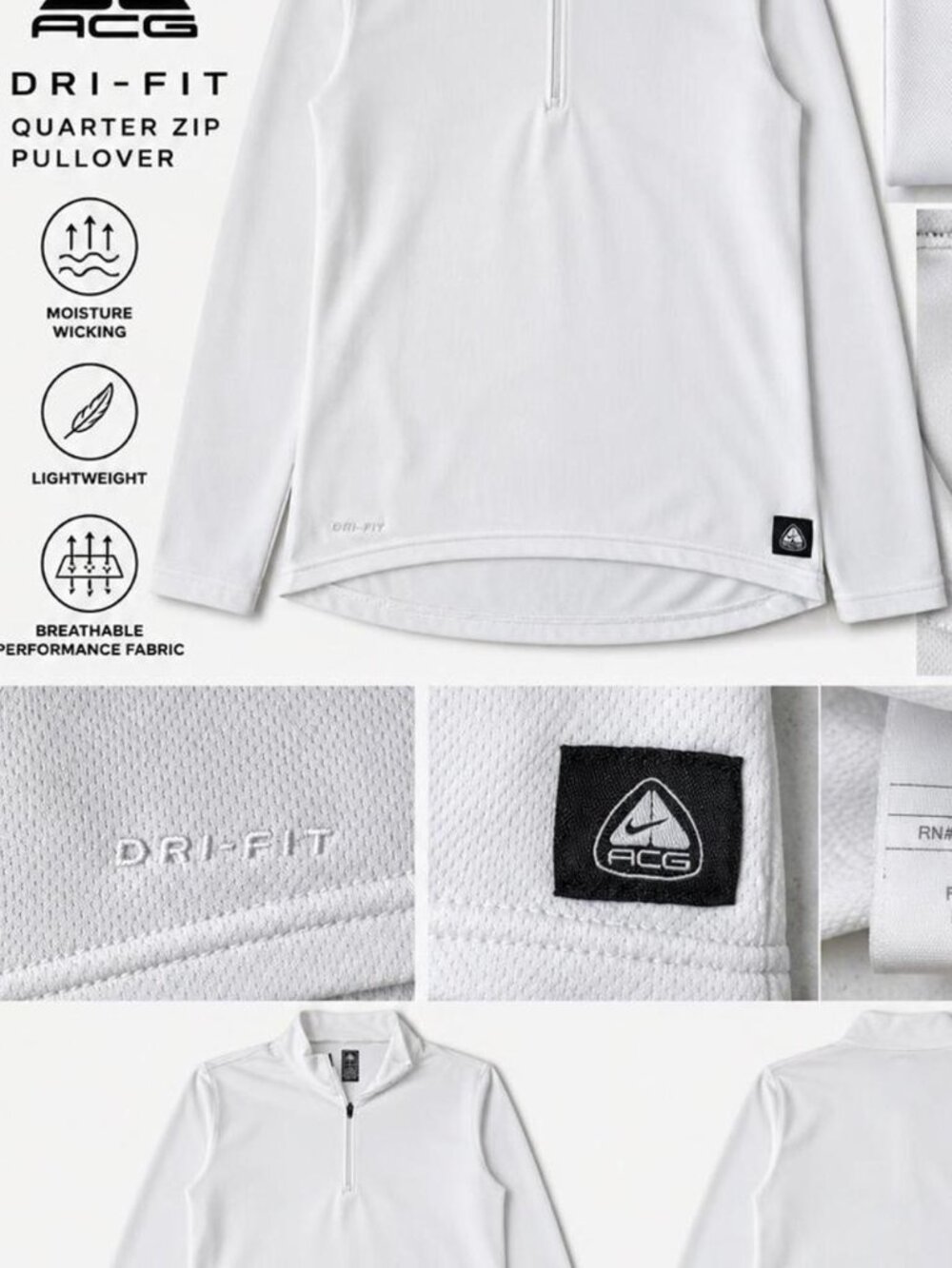 Nike ACG (All Conditions Gear) Dri-FIT quarter-zip performance pullover in white